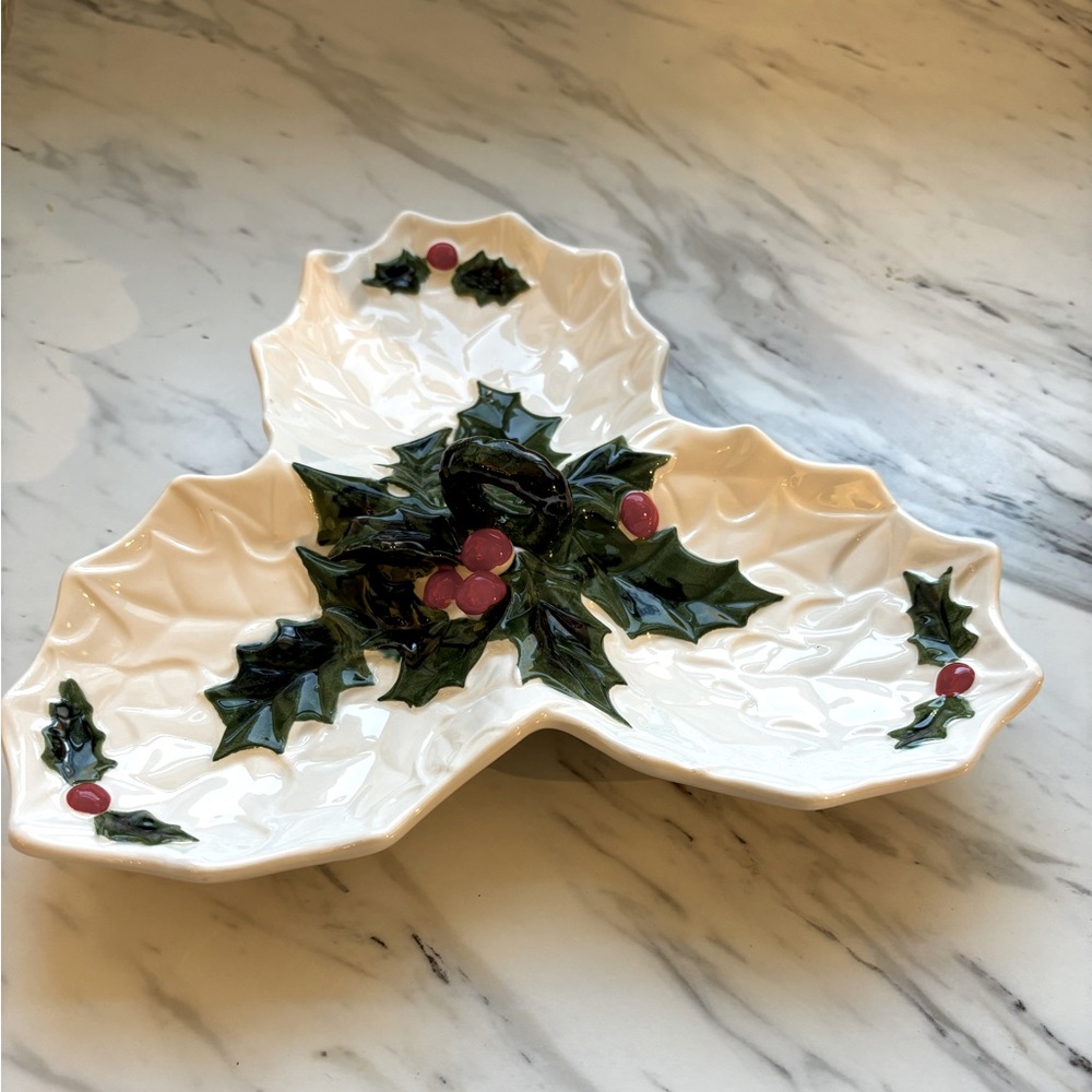 Lefton vintage white Holly 3 part relish dish 1970/71 #6059